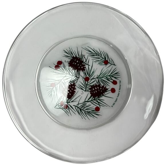 Vintage Clear Glass Christmas Plate Pine Cone Berry Pattern 1993 - Picture 16 of 16